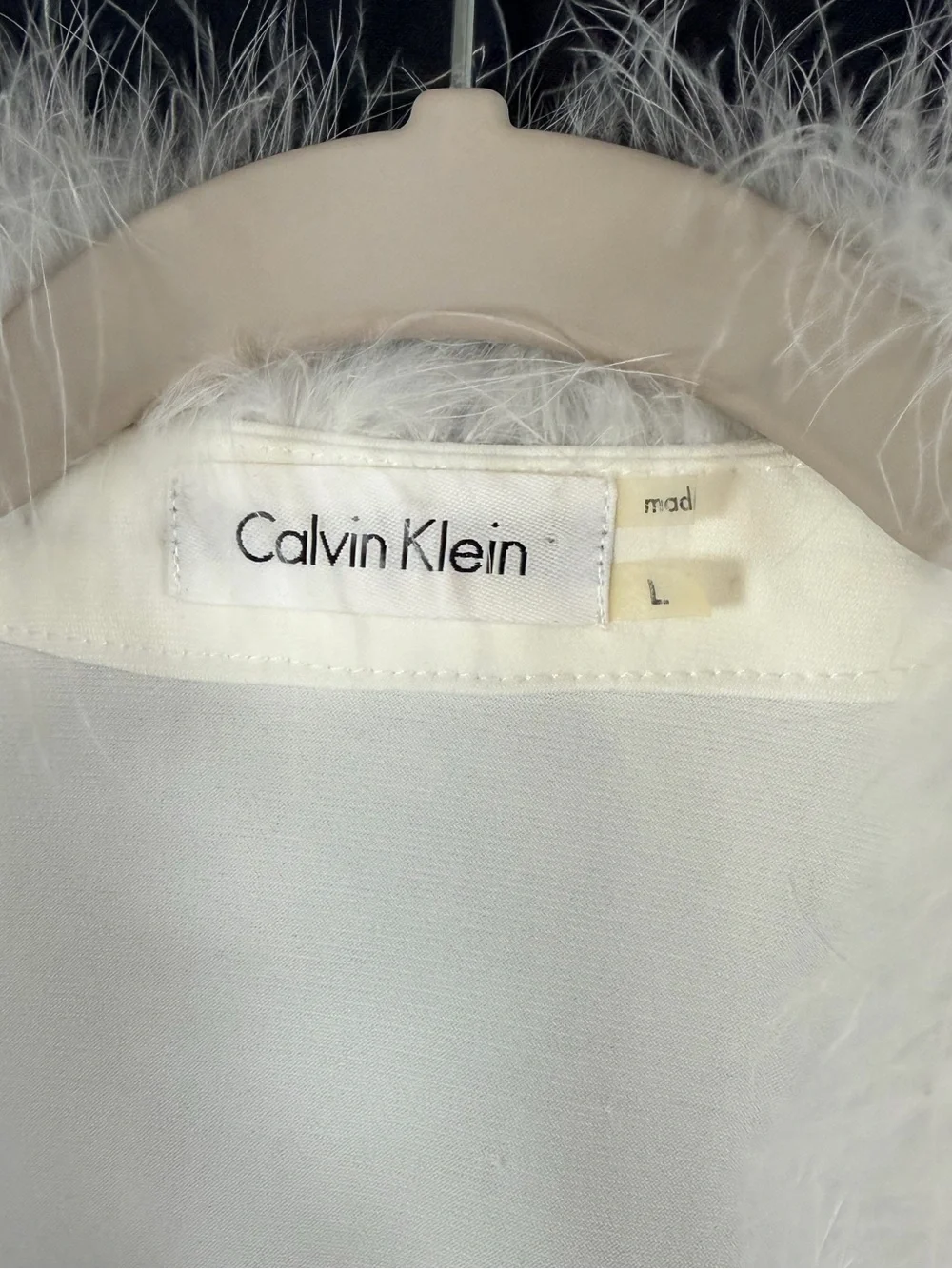Calvin Klein Cardigan White Feather-Trim Open Front Y2K 90’s formal stretch